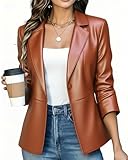 Women Fake Faux Blazer Leather Dress Suit Jacket Coat 2025 Fall 2026 Spring Outfit lady Fashion Clothes Work Office Suit Business Casual Long Sleeve Lightweight Slim Fit Open Front Jackets Blazer