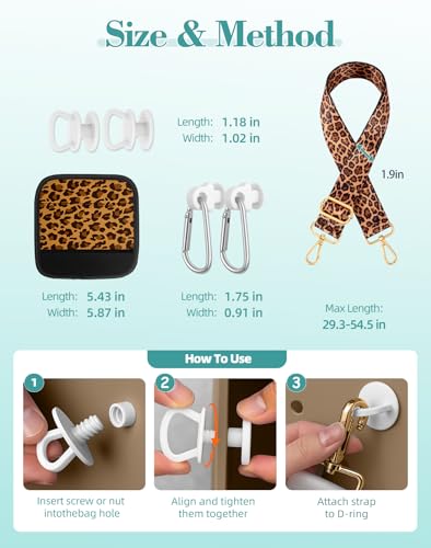 Image of Bag Strap Crossbody Charms for Bogg Bag Accessories - Shoulder Strap Neoprene Luggage Handle Wrap for Suitcase & 2 Key Holders Brown Leopard
