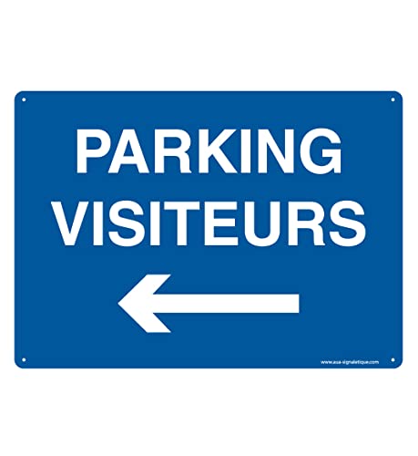 Panneau PVC rigide parking visiteurs à gauche 420 x 300 mm avec 4 trous