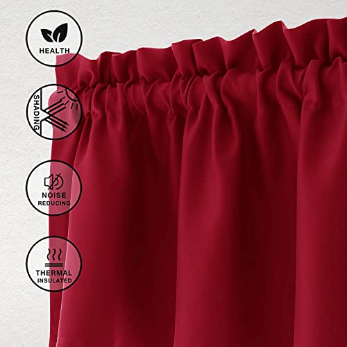 Red Kitchen Valance Curtain - Blackout Thermal Insulated, 42 x 18 Inches, 1 Panel