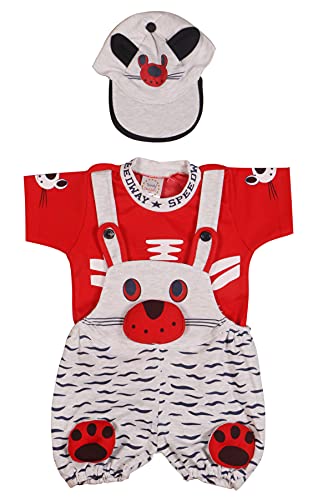 Image of Baby Boy's And Baby Girl's Dungaree Set /Romper Set with T-Shirt And Cap