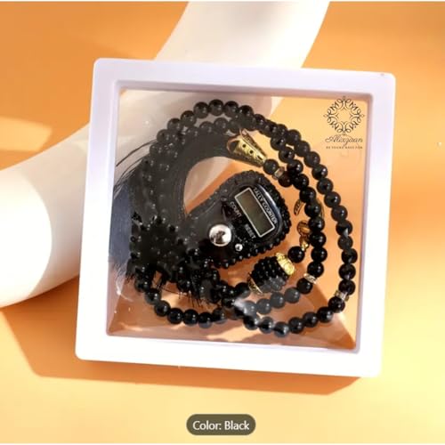Image of Digital Tasbeeh Counter Ring with Prayer Beads, Black Beads with Gold Accents, Display Case Finger Counting Device, Suitable for Islamic Gifts Ramadan Hajj Umrah Wedding Hadiya(Random Colour)