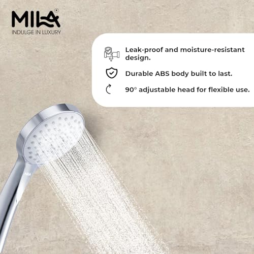 Image of Mila Hydroflo Single Function Hand Shower Rain Spray Mode | Chrome Finish |ModernDesign | Includes Hose (1.5m), Bracket & Installation Kit (Φ90mm)