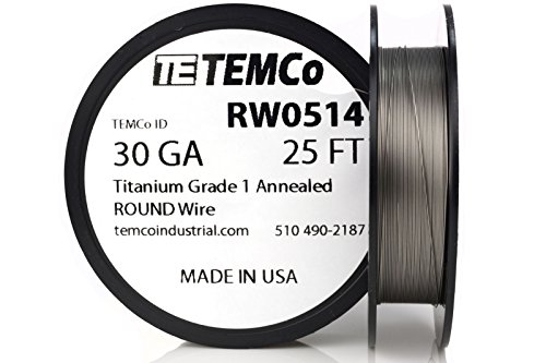 TEMCo Titanium Wire 30 Gauge 25 FT Surgical Grade 1 Resistance AWG ga