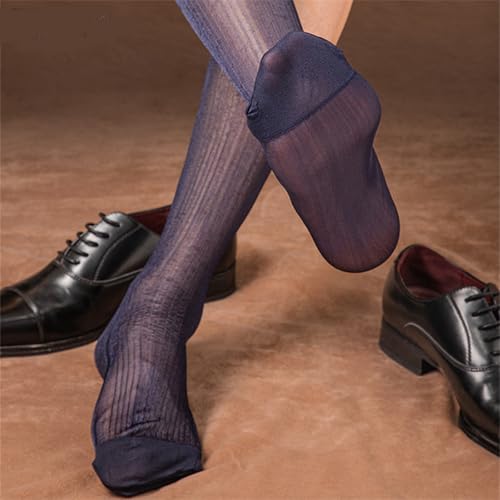 Socks,Mens Transparent Sheer Dress Socks Business Formal Suit Casual Nylon Thin Glossy Striped Long Calf Socks3