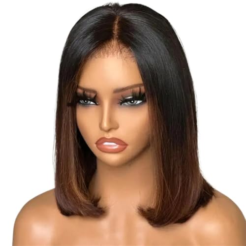 Cabello sin pegamento Bob de 14 pulgadas for mujeres, pelucas delanteras de encaje HD cortas y rectas, peluca con cierre sin pegamento for uso diario Suave y Natural