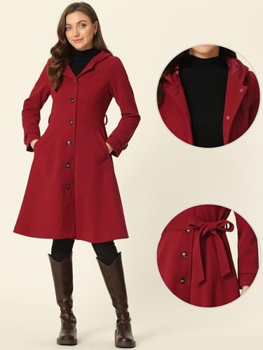 Allegra K Winter Coat for Women's Single Breasted Hooded Trench Coat Long Sleeve Overcoat with Pockets2