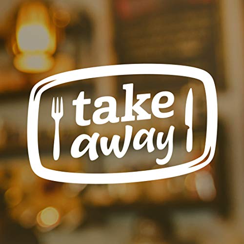 Takeaway Sign Window Vinyl Sticker Door Art Kitchen bar Restaurant take Away Shop Office Cafe Decor Vintage Plaque Poster Coffee Wall Signs Stickers Lettering menu Fork Knife Graphic (Reversed)