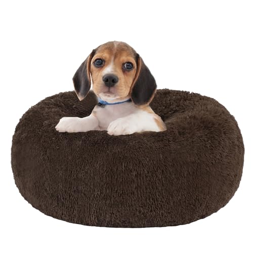 HMTOPE Orthopädisches Hundebett rund Hundekissen Hundesofa Katzenbett Donut Kuscheliges Hundekorb Waschbar, 60 cm Ø, Braun