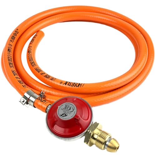 Propane Regulator (Red) Standard Screw 37mbar + 8mm LPG Gas Hose + Clips 3 Metre Fits Calor Gas & Flogas Screw in Cylinders