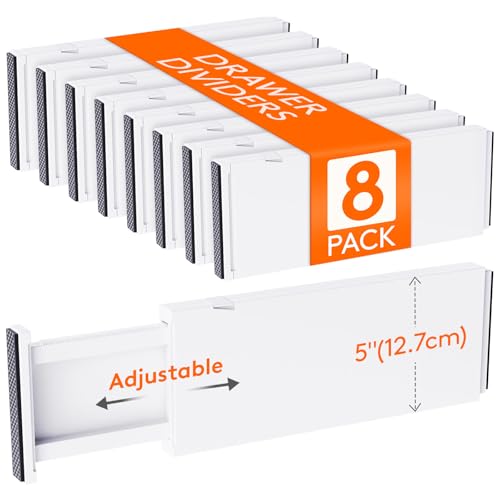 Image of Lifewit 8 Pack Drawer Dividers 5" High, 13.5-22" Adjustable Clothes Organizers, Expandable Dresser Separators in Bedroom/Bathroom/Kitchen/Office