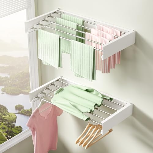 CHAHUANV Wandwäscheständer 80 cm (32 Zoll), Ausziehbar & Klappbar, Platzsparender Wäschetrockner Wandmontage, 5 Stangen, Robuster Wäscheständer für Balkon, Bad & Innenbereich, Weiß