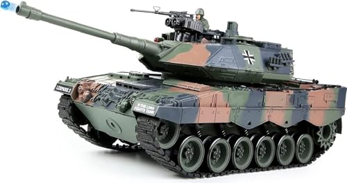 Tanque teledirigido teledirigido con función de disparo de airsoft, diseño de leopardo 2, color camuflaje