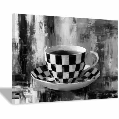 Tableau noir et blanc Tasse à Café HOQIU toile encadrée 30x40cm pour décoration