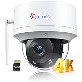 Ctronics 防犯カメラ 屋外 4K 人/ペット/車両検知 AI追跡機能 5GWi-Fi対応プリセット機能 FTP/ONVIF/NVR クラウドストレージ/256GBMicroSDカード対応 スマホ/PC対応 64GB SDカード内蔵 24時間録画 APモード 赤外線暗視 双方向通話 遠隔操作 家族共有 警報通知 LANケール 防犯ステッカー付 ドームカメラ