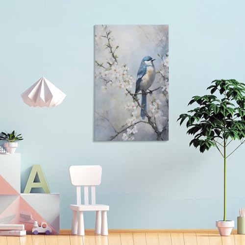 Impression sur toile d'oiseau rustique pour salon | Aquarelle bleu chic - 4