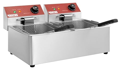 Kratos Commercial Electric Countertop Deep Fryer, 20 lb. Dual Tank Fryer with Baskets, Stainless Steel Fryer for Restaurants and Concession Stands -  29Y-014