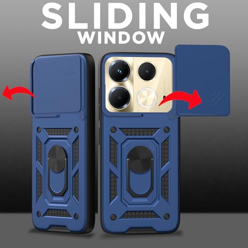 Image of Pikkme Back Cover for Infinix Note 40 5G | 360 Protection Case | Sliding Camera Shield Cover & Ring Holder Stand D10 Tough Armor Bumper Case (Blue)