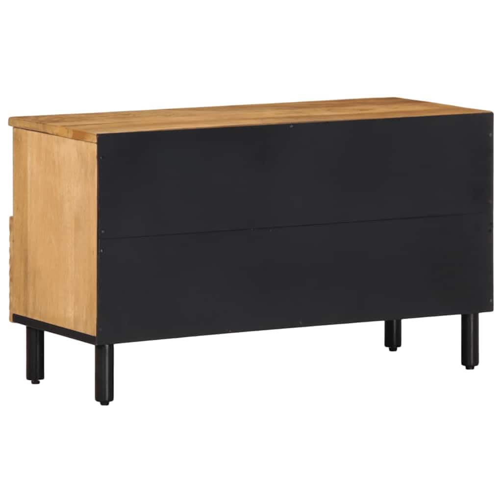 Mobile TV marrone in legno massiccio di mango, 80 x 33 x 46 cm, con spazio e ripiano, credenza bassa per soggiorno, home theater, TV e accessori per gaming, robusto e funzionale