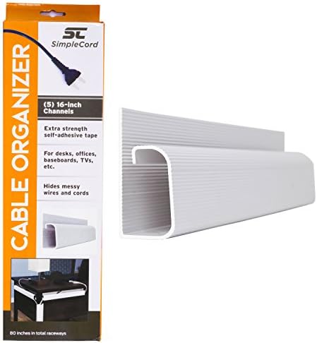 J Channel Desk Cable Organizer by SimpleCord – 10 White Raceway Channels - Cord Cover Management Kit for Desks, Offices, and Kitchens