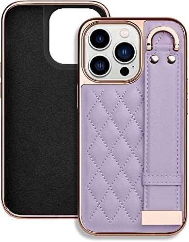 Housse iPhone 14 Plus TPU souple antichoc violette à sangle intégrée