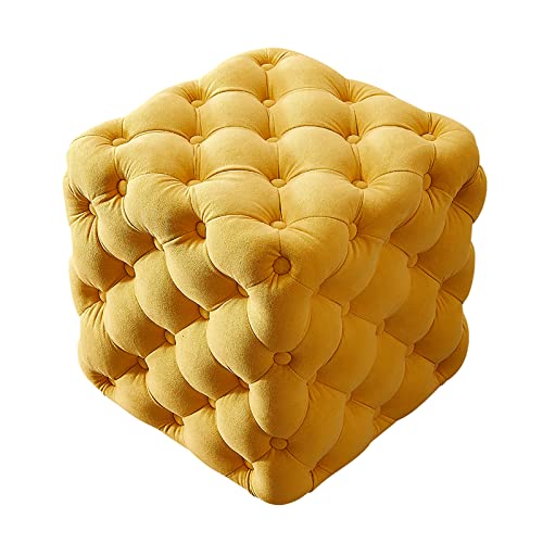 Taburete para mesa de centro moderna en salón reposapiés cubo de terciopelo 2