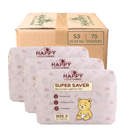 Image of Happy Little Camper Diapers, Size 3, 75 Ct, Totally Chlorine Free (TCF) | Soft, Secure & Absorbent with Up to 12-Hour Leak Protection for Day & Night