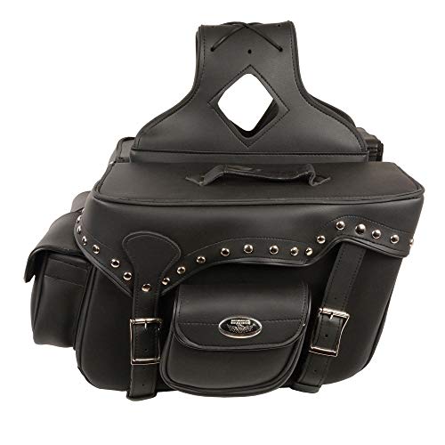 Image of Milwaukee Leather Studded Throw-Over Motorcycle Saddlebags - Synthetic Leather - Universal Fit - Zip-Off - Large