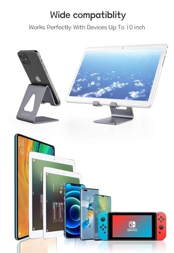 Image of Aluminum Cell Phone Stand, Aoviho Phone Holder for Desk, Charging Dock Compatible with iPhone 12 pro 11 X Xs max 8 7 6 6s Plus SE 5 Switch Samsung iPad Mini, All Phones (Dark Gray)