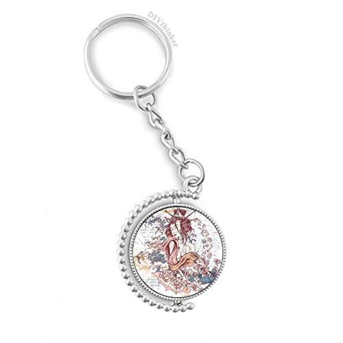 Key ring chain geisha kimono fan japon waves rotatif multicolore pour clés et sacs