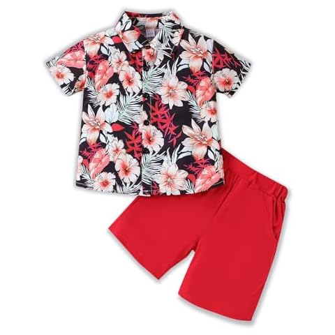 HSOXLQF Toddler Boy Clothes Kids Summer Hawaiian Shirts Down Button + Shorts 2 Pcs Outfit Cover