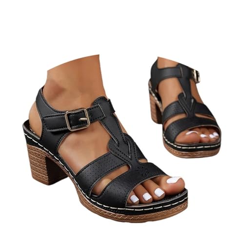 Générique Sandale Femme,Chaussure Petit Talon Femme Été Sandales et Bout Ouvert Escarpins Couleur Unie Epais Club Soirée High Heels Élégant
