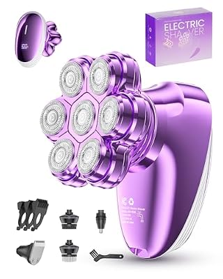 5-in-1 Electric Razors for Women, 7D Magnetic Heads Full Body Shaver, Waterproof Wet Dry Hair Remover with LED Display, Rechargeable Bikini Trimmer for Underarms, Face, Legs, Lips, Arms (Purple)