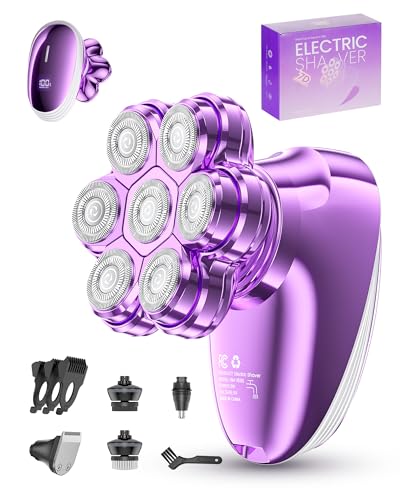 5-in-1 Electric Razors for Women, 7D Magnetic Heads Full Body Shaver, Waterproof Wet Dry Hair Remover with LED Display, Rechargeable Bikini Trimmer for Underarms, Face, Legs, Lips, Arms (Purple)