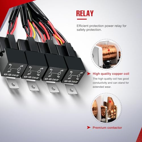 Image of Nilight 16AWG 14AWG 12AWG LED Light Bar Wiring Harness Kit - 8 Leads | 12V On /Off 4 Gang Rocker Switch Panel Power Relay Blade Fuse 5Pin Toggle Switches for Cars Boat ATV Trucks