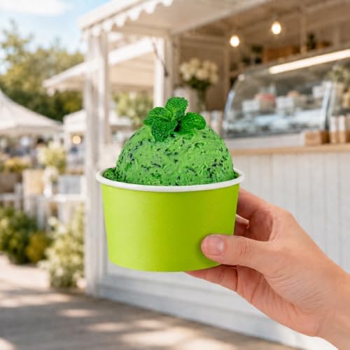 Image of Restaurantware-Coppetta 5-Ounce Dessert Cups, 200 Disposable Ice Cream Cups - Lids Sold Separately, Sturdy, Light Green Paper Frozen Yogurt Bowls, For Hot And Cold Foods, Perfect For Gelato Or Mousse