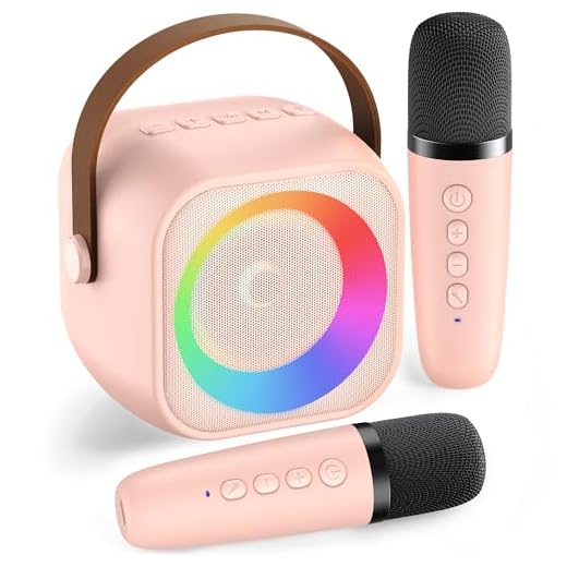 Karaoke Machine for Kids Adults, Mini Portable Bluetooth Karaoke Speaker with 2 Wireless Microphone and Lights, Christmas Birthday Gifts for Girls Ages 4, 5, 6, 7, 8, 9, 10, 12+ Family Home Party
