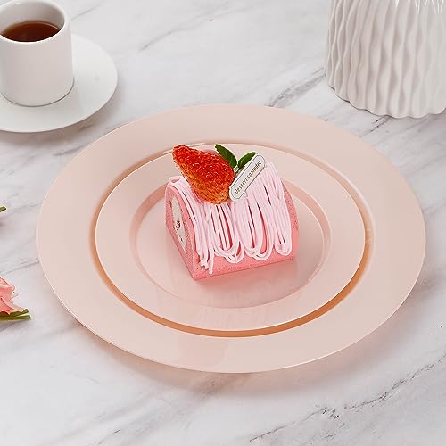Image of Goodluck 200PCS Disposable Pink Plastic Plates, Heavy Duty Disposable