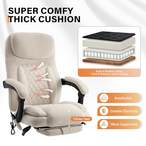 Image of 500LBS Massage Office Chair, 6 Points Vibration & Heat Executive Office Chairs, 135Reclining Comfy Desk Chair with Foot Rest, Wider & Thicker Seat Cushion, Fabric Big and Tall Gaming Chair, Beige