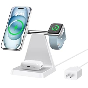 Magnetic Wireless Charger for iPhone – 3-in-1 Fast Charging Station Compatible with MagSafe Charger iPhone 16-12 Series Apple Watch AirPods for Nightstand Desktop Bedside (White)