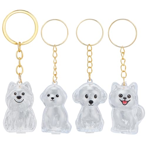SUNNYCLUE 4 estilos coleccionador de pelo de perro llavero pelo de mascota llavero memorial a granel transparente envase de silicona pieles animales llavero de oro para artesanía bolsos suministros bo