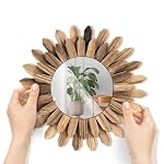 Wall Mirror Decorative, 12 inch Rustic Wood Boho Mirror, Clear Sunburst Mirror for Home Farmhouse Bedroom Entryway Decor House Warming Gifts New Home, No Distortion - Image 4
