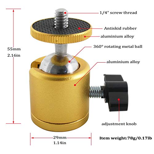 Exmax Swivel Mini Tripod Ball Head 360 Degree Aluminum Alloy Body Rotating Ballhead With 1/4" Screw Thread Base Mount For Lighter Dslr Camera Camcorder Led Light Bracket Hiking Htc Vive (Golden) #TOP1