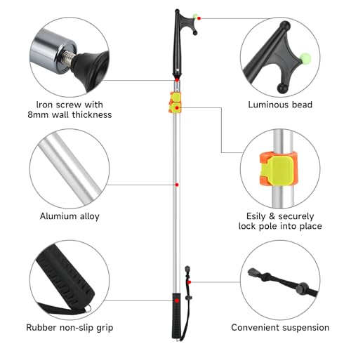 SAN LIKE Boat Hook with Telescoping Extension Pole,Durable Floating Lightweight and Sturdy Aluminum 3 Sections Boat Pole with Luminous Bead,Boating Accessories Non-Slip Push Pole for Docking-4.27FT
