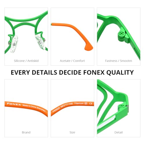Image of FONEX Colorful Pure Titanium Glasses Frame Women Retro Round Eyeglasses