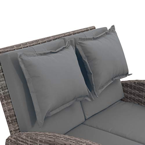 Greemotion Rattan-Lounge Bahia Tobago, Gartensofa mit Bettfunktion, inkl. Hocker, Grau, Holzfarben