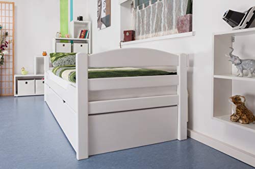 Einzelbett/Funktionsbett "Easy Premium Line" K1/h/s inkl. 2. Liegeplatz und 2 Abdeckblenden, 90 x 200 cm Buche Vollholz massiv weiß lackiert – Bild 3