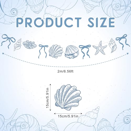 Image of Oudain 2 Pack Blue Bow Starfish and Seashell Garland 6.56 ft Ocean Coastal Nautical Beach Party Paper Bow Hanging Banner for Under the Sea Summer Birthday Wedding Bachelorette Mermaid Baby Shower