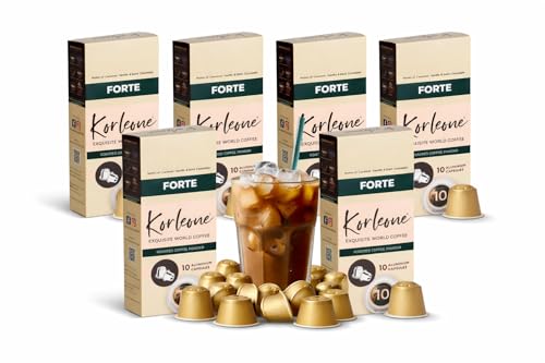 Image of KORLEONE Forte Aluminium Nespresso Compatible Coffee Pods 60 Capsules Arabica Robusta Blend Intensity 10 Medium to Dark Roast Level (Pack of 6)