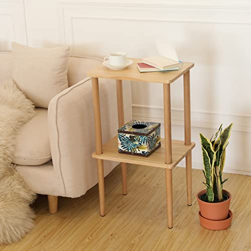 Exilot Solid Wood Side Table, 2-Tier End Table With Storage Shelves, Tall Nightstand Bedside Table For Living Room Bedroom Office No-Tool Assembly #TOP1